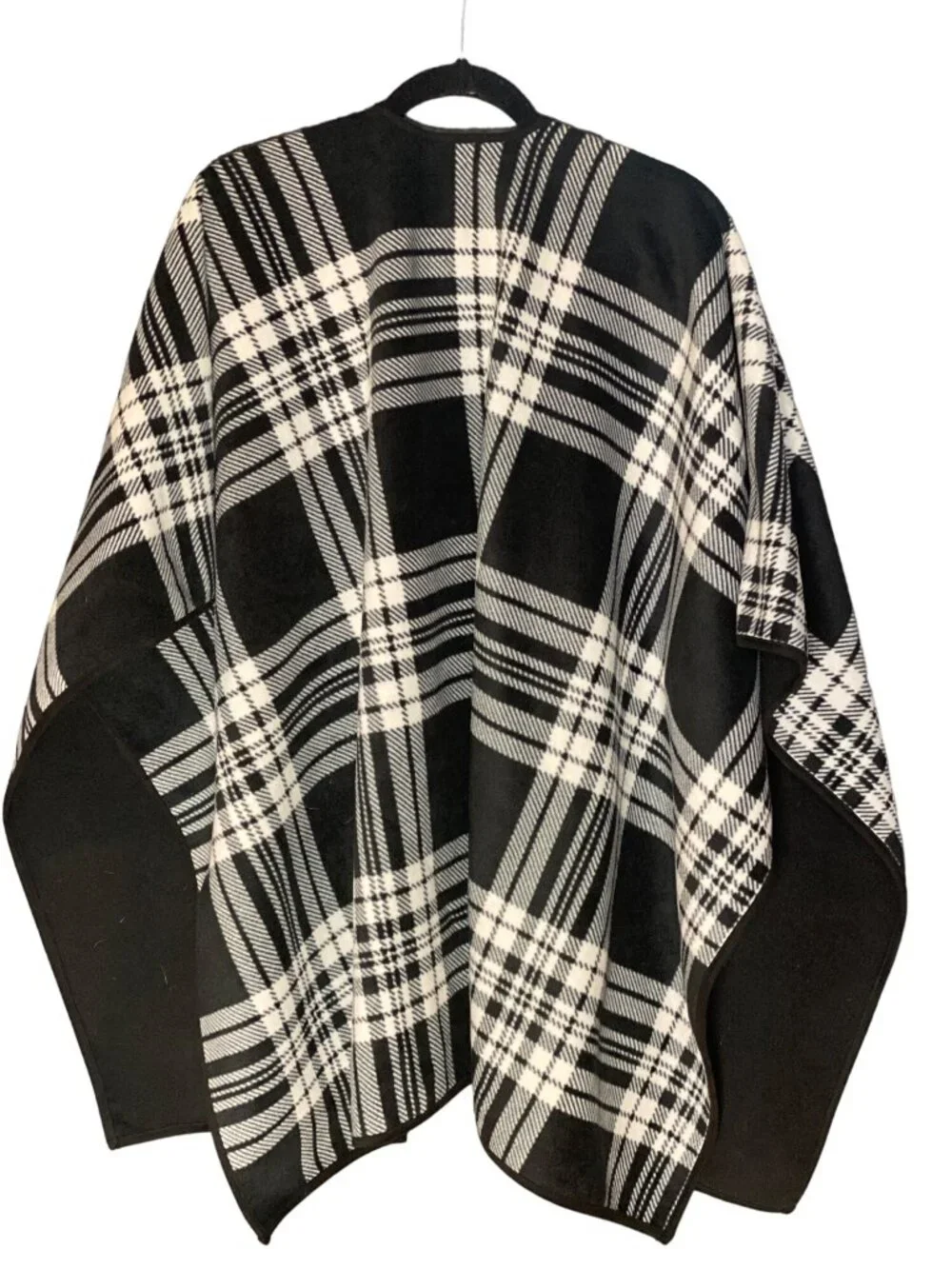 WOOLRICH Reversible Cape Wrap Poncho Buffalo Plaid Black White Women One Size